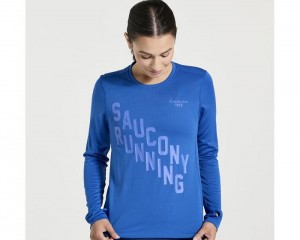 Women's Saucony Stopwatch Graphic Long Sleeve Tops Pool Graphic | S-146041