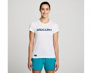 Women's Saucony Stopwatch Graphic Short Sleeve Tops White Graphic | S-146034