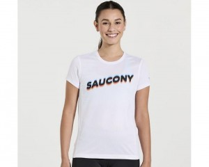 Women's Saucony Stopwatch Graphic Short Sleeve Tops White Graphic | S-146033